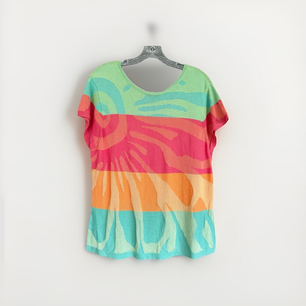 Y2K Knit‎ Colorblock Tee V-Back Tropical Sunset Stripes Indie Skater Size M